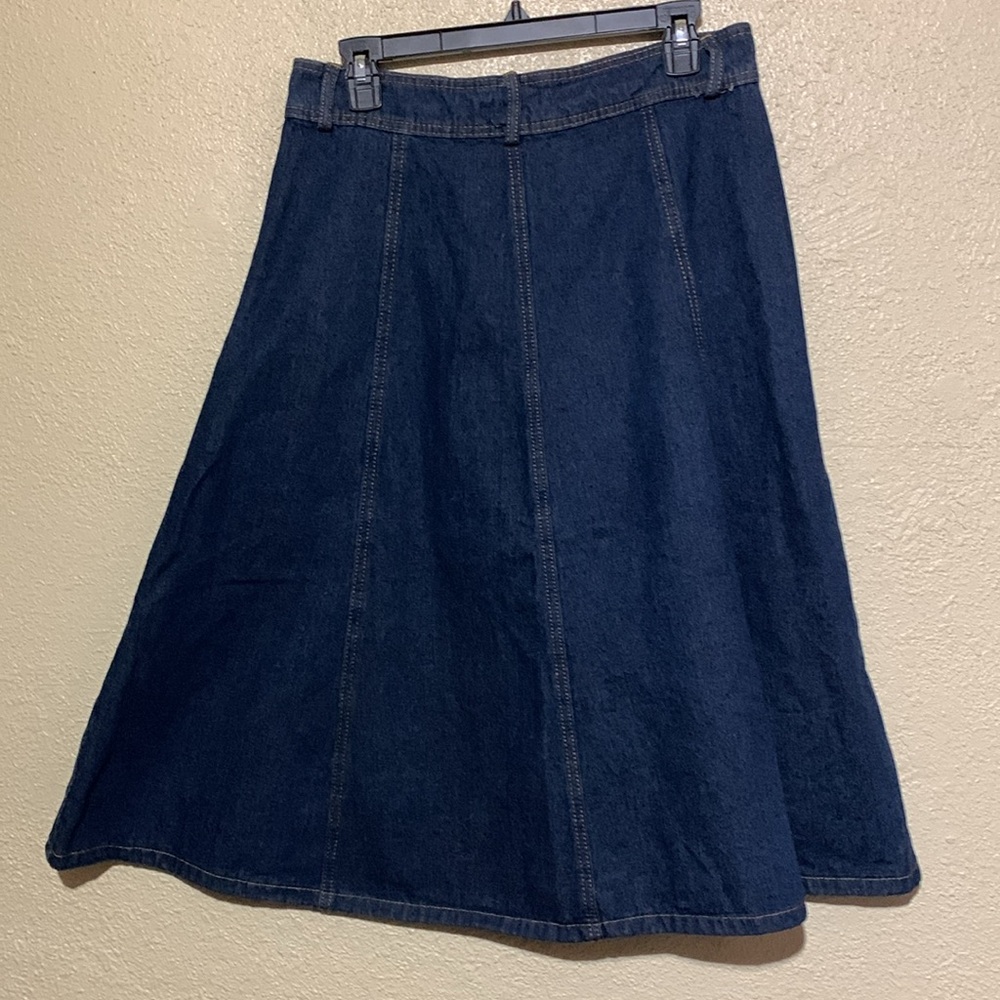 Tanming Long Midi Jean Skirt L Blue A-Line Full Front Zipper with Buttons Cotton - Picture 7 of 14
